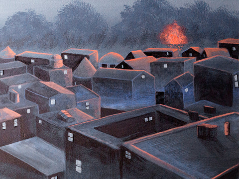 Dark City Dawn - Surreal Landscape Painting - SOLD