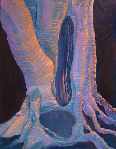 Moonlit Beech Tree Oil Landscape Painting